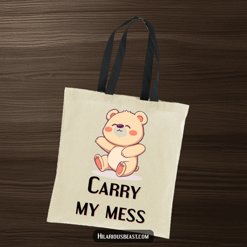 Funny Bear Cub Tote Bag: Adorable, clumsy bear cub trips and giggles, perfect for shopping.