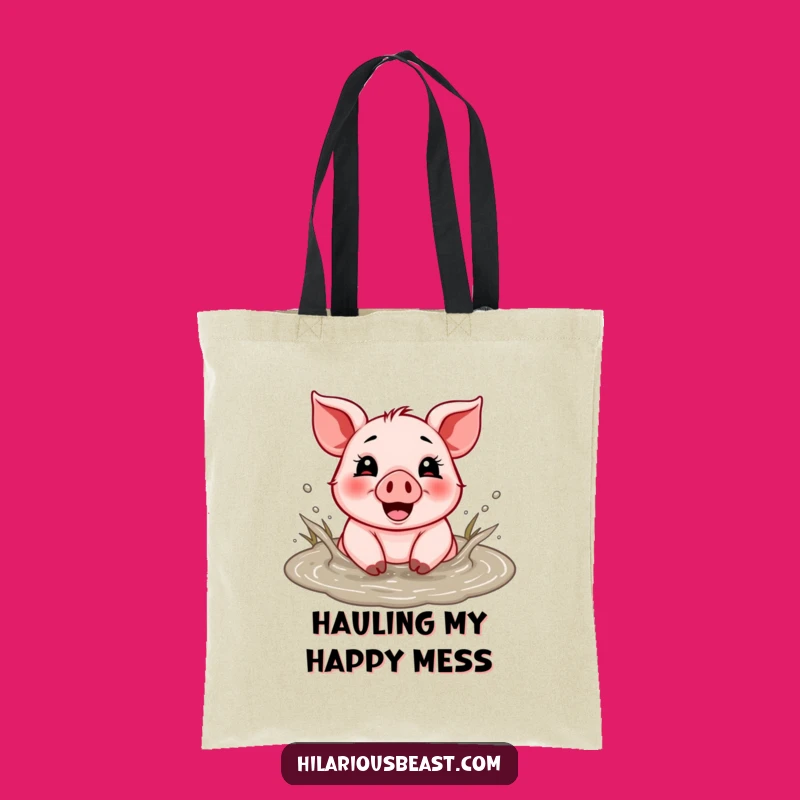 Funny Piglet Mud Puddle Tote Bag - Cheerful Splashing Carryall
