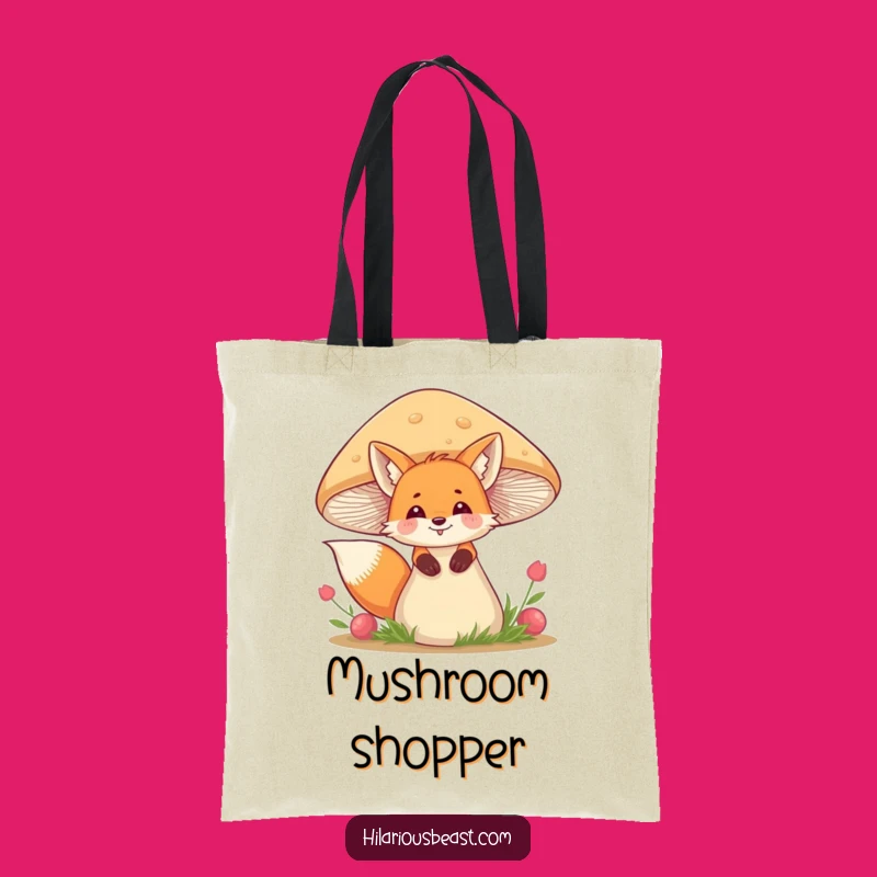 Funny Fox Tote Bag - Giggling Mushroom Peek, Perfect Whimsical Gift